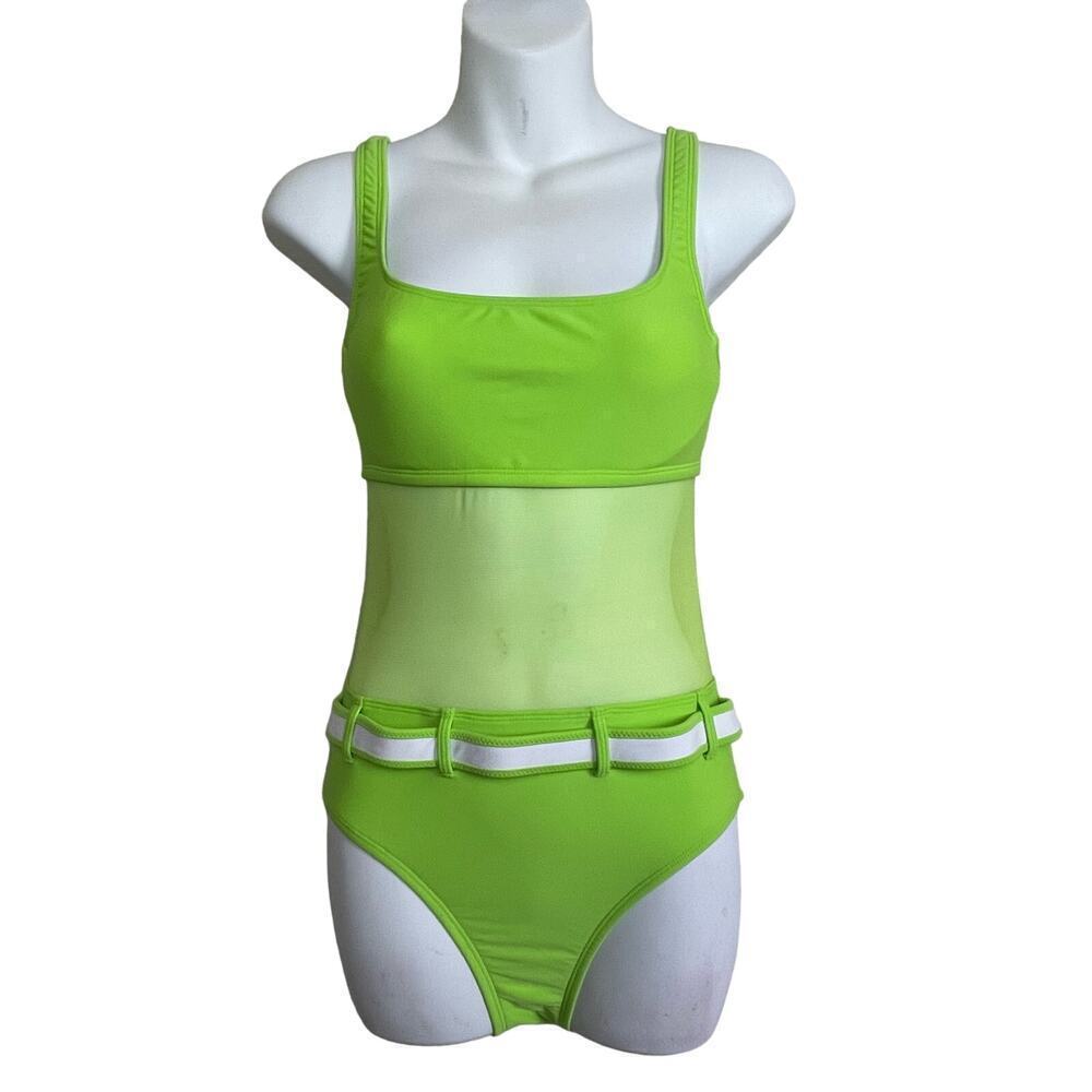La Blanca by Rod Beattie Swimwearโ Neon Green Mesh Middie Belt One Piece Size 8